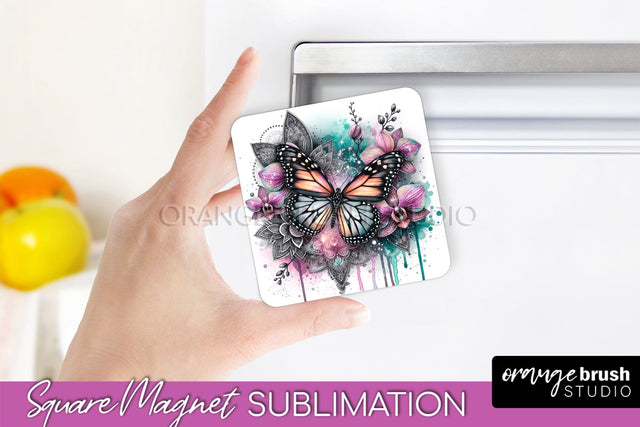 Butterfly Magnet Sublimation - Summer Flowers Magnet Design Sublimation OrangeBrushStudio 
