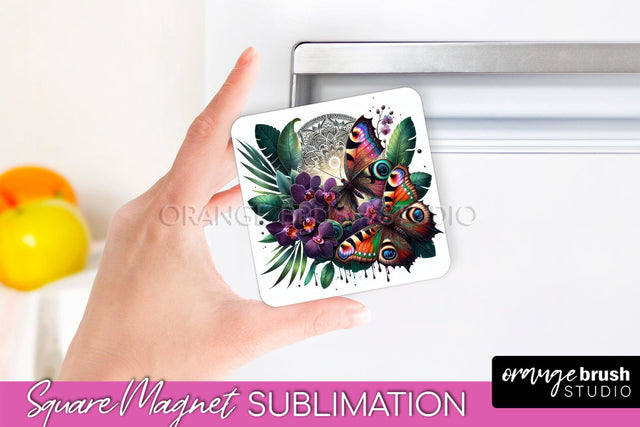 Butterfly Magnet Sublimation - Summer Flowers Magnet Design Sublimation OrangeBrushStudio 
