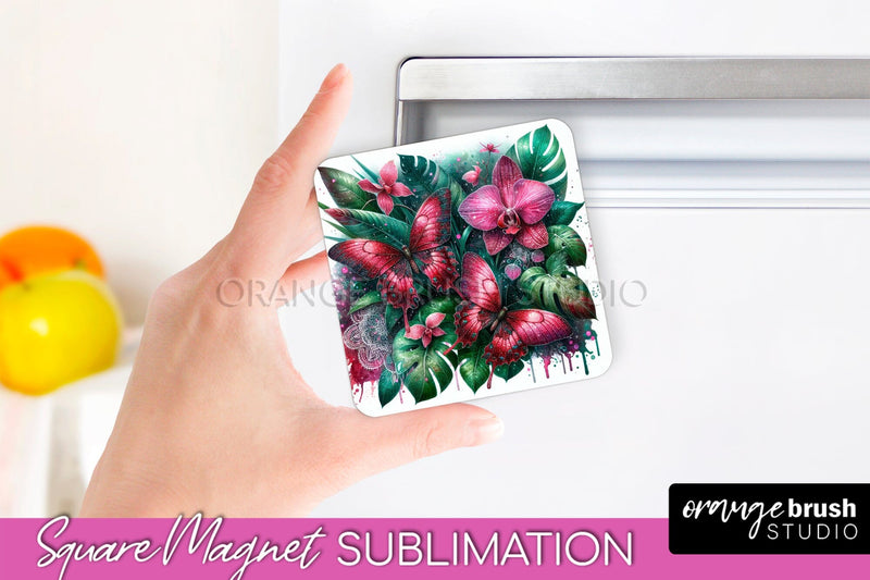 Butterfly Magnet Sublimation - Summer Flowers Magnet Design Sublimation OrangeBrushStudio 