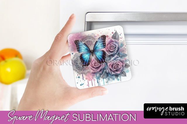 Butterfly Magnet Sublimation - Summer Flowers Magnet Design Sublimation OrangeBrushStudio 