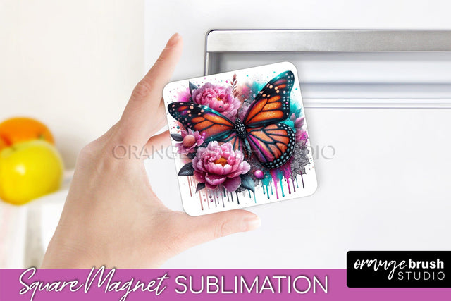 Butterfly Magnet Sublimation - Summer Flowers Magnet Design Sublimation OrangeBrushStudio 