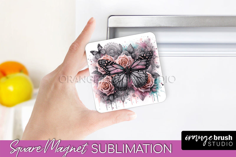 Butterfly Magnet Sublimation - Summer Flowers Magnet Design Sublimation OrangeBrushStudio 