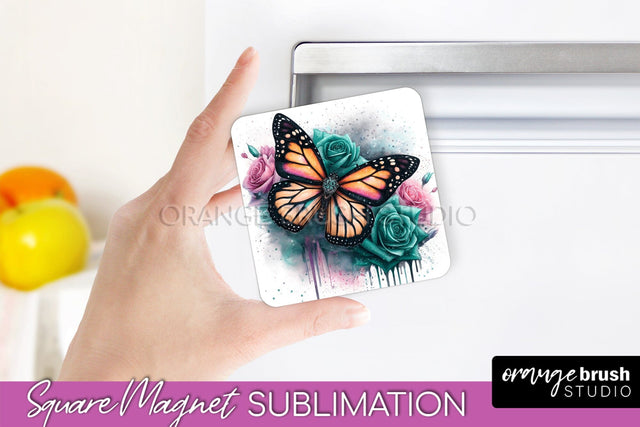 Butterfly Magnet Sublimation - Summer Flowers Magnet Design Sublimation OrangeBrushStudio 