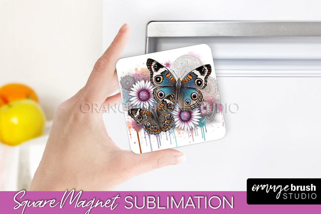 Butterfly Magnet Sublimation - Summer Flowers Magnet Design Sublimation OrangeBrushStudio 
