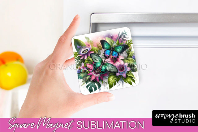 Butterfly Magnet Sublimation - Summer Flowers Magnet Design Sublimation OrangeBrushStudio 