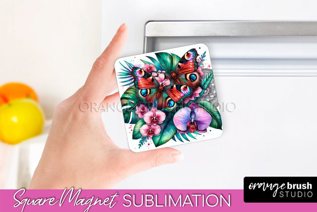 Butterfly Magnet Sublimation - Summer Flowers Magnet Design Sublimation OrangeBrushStudio 