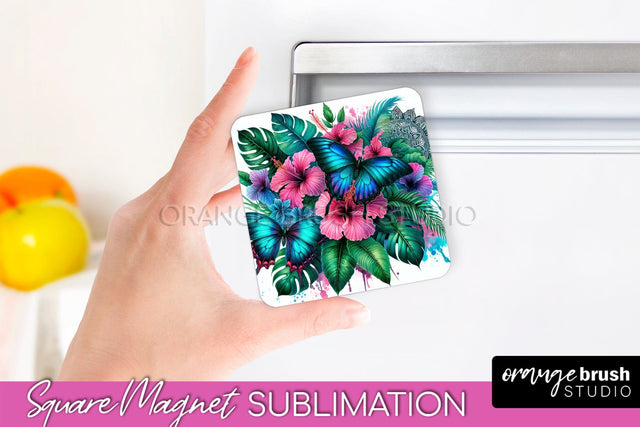 Butterfly Magnet Sublimation - Summer Flowers Magnet Design Sublimation OrangeBrushStudio 