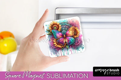 Butterfly Magnet Sublimation - Summer Flowers Magnet Design Sublimation OrangeBrushStudio 