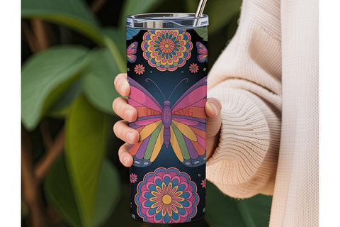 Butterfly Mandala 20oz Tumbler Wrap Sublimation DesignSVG 