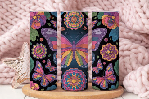Butterfly Mandala 20oz Tumbler Wrap Sublimation DesignSVG 