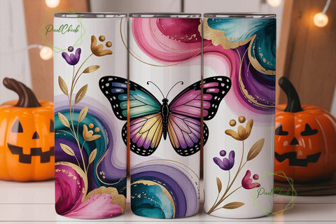 Butterfly Marble 20oz Tumbler Wrap Sublimation PixelChick 