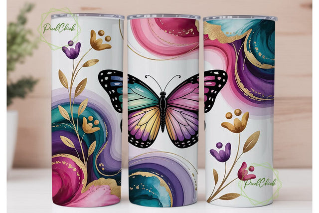 Butterfly Marble 20oz Tumbler Wrap Sublimation PixelChick 
