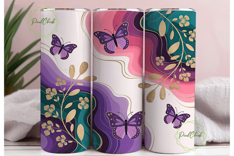 Butterfly Marble 20oz Tumbler Wrap Sublimation PixelChick 