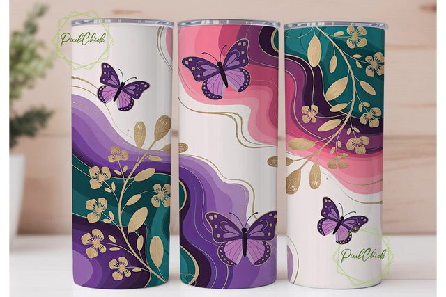 Butterfly Marble 20oz Tumbler Wrap Sublimation PixelChick 