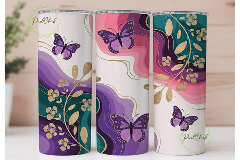 Butterfly Marble 20oz Tumbler Wrap Sublimation PixelChick 