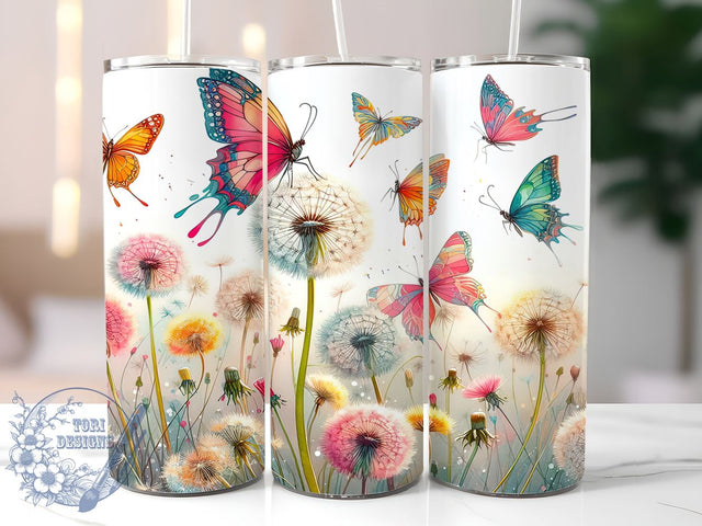 Butterfly Meadow 20oz Skinny Tumbler, Butterfly Floral Tumbler Png, Straight & Tapered Tumbler Wrap, Instant Digital Download Sublimation ToriDesigns 