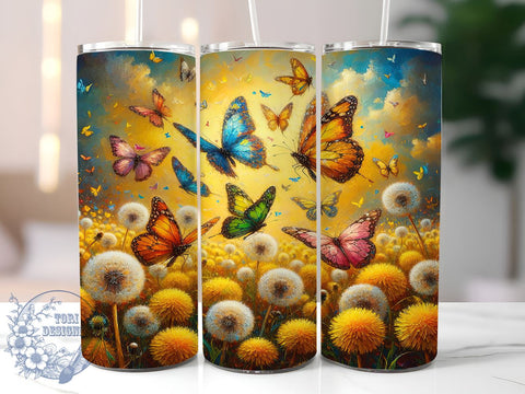 Butterfly Meadow 20oz Skinny Tumbler, Butterfly Floral Tumbler Png, Straight & Tapered Tumbler Wrap, Instant Digital Download Sublimation ToriDesigns 