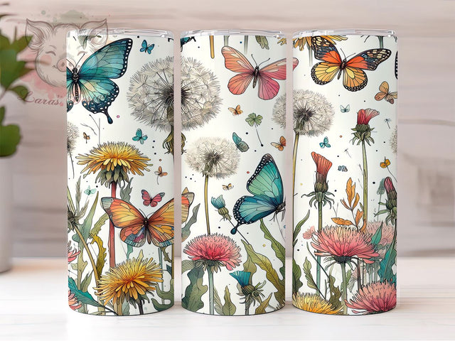 Butterfly Meadow 20oz Tumbler Png, Straight & Tapered Tumbler Png, Butterfly Floral Tumbler Png, Digital Download PNG Sublimation Lara' s Designs 