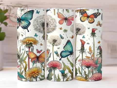 Butterfly Meadow 20oz Tumbler Png, Straight & Tapered Tumbler Png, Butterfly Floral Tumbler Png, Digital Download PNG Sublimation Lara' s Designs 
