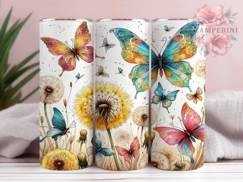 Butterfly Meadow 20oz Tumbler Wrap PNG, Butterfly Floral Tumbler Png, Straight & Tapered Tumbler Wrap, Instant Digital Download Sublimation Li Zamperini 