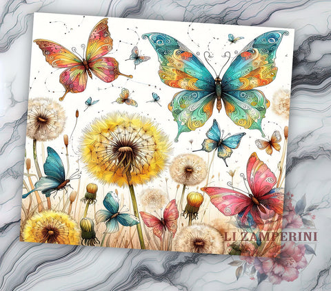 Butterfly Meadow 20oz Tumbler Wrap PNG, Butterfly Floral Tumbler Png, Straight & Tapered Tumbler Wrap, Instant Digital Download Sublimation Li Zamperini 