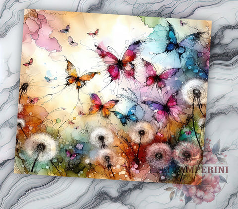 Butterfly Meadow 20oz Tumbler Wrap PNG, Butterfly Floral Tumbler Png, Straight & Tapered Tumbler Wrap, Instant Digital Download Sublimation Li Zamperini 