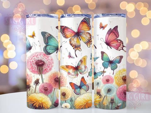 Butterfly Meadow 20oz Tumbler Wrap Sublimation Design, Straight Tapered Tumbler Wrap, Butterfly Floral Tumbler Png, Instant Digital Download Sublimation SvggirlplusArt 
