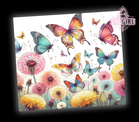 Butterfly Meadow 20oz Tumbler Wrap Sublimation Design, Straight Tapered Tumbler Wrap, Butterfly Floral Tumbler Png, Instant Digital Download Sublimation SvggirlplusArt 