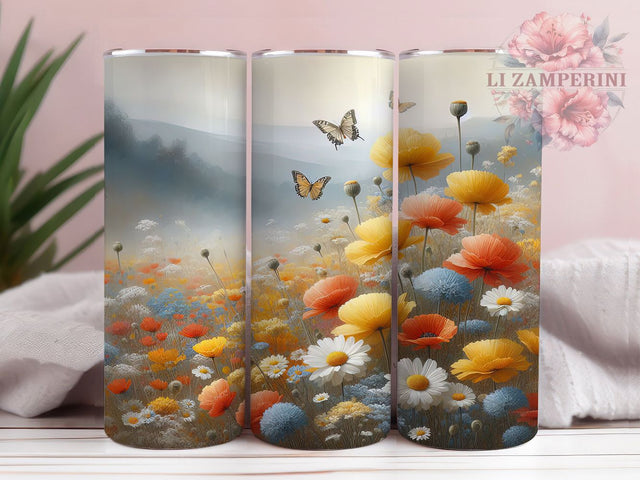 Butterfly Meadow Garden Scene Tumbler Wrap, Spring Butterfly Design, Floral Meadow Art, Nature Paint Cup, Watercolor Garden Gift, Butterfly Field Wrap, Pastoral Sublimation Sublimation Li Zamperini 