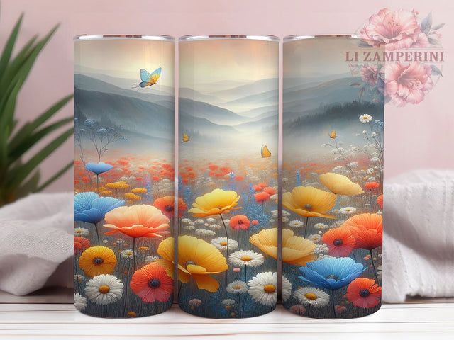 Butterfly Meadow Garden Scene Tumbler Wrap, Spring Butterfly Design, Floral Meadow Art, Nature Paint Cup, Watercolor Garden Gift, Butterfly Field Wrap, Pastoral Sublimation Sublimation Li Zamperini 