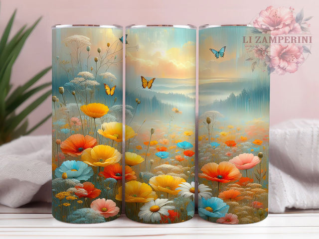 Butterfly Meadow Garden Scene Tumbler Wrap, Spring Butterfly Design, Floral Meadow Art, Nature Paint Cup, Watercolor Garden Gift, Butterfly Field Wrap, Pastoral Sublimation Sublimation Li Zamperini 