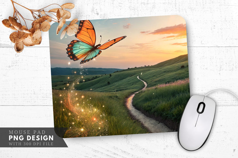 Butterfly Meadow Sunset Mouse Pad Design Sublimation Regulrcrative 