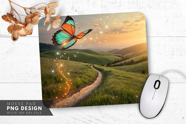 Butterfly Meadow Sunset Mouse Pad PNG Sublimation Regulrcrative 