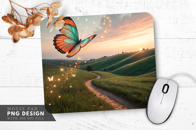 Butterfly Meadow Sunset Mouse Pad Sublimation Regulrcrative 