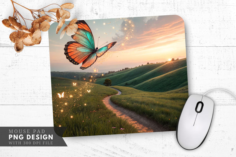 Butterfly Meadow Sunset Mouse Pad Sublimation Regulrcrative 