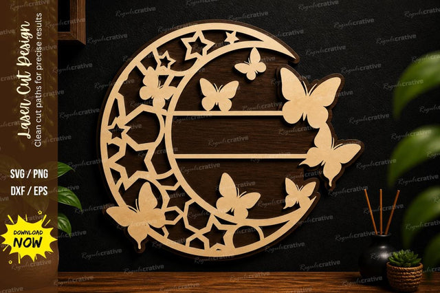 Butterfly Moon Laser Cut Decorative Frame File SVG Regulrcrative 