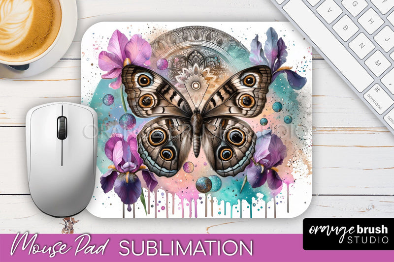 Butterfly Mouse Pad - Butterflies and Flowers Sublimation Sublimation OrangeBrushStudio 
