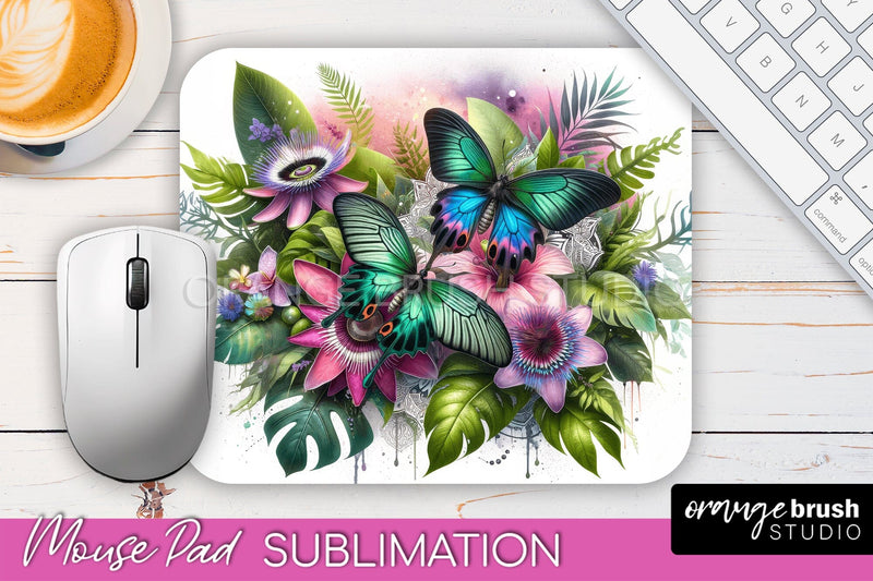 Butterfly Mouse Pad - Butterflies and Flowers Sublimation Sublimation OrangeBrushStudio 