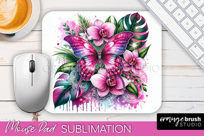 Butterfly Mouse Pad - Butterflies and Flowers Sublimation Sublimation OrangeBrushStudio 