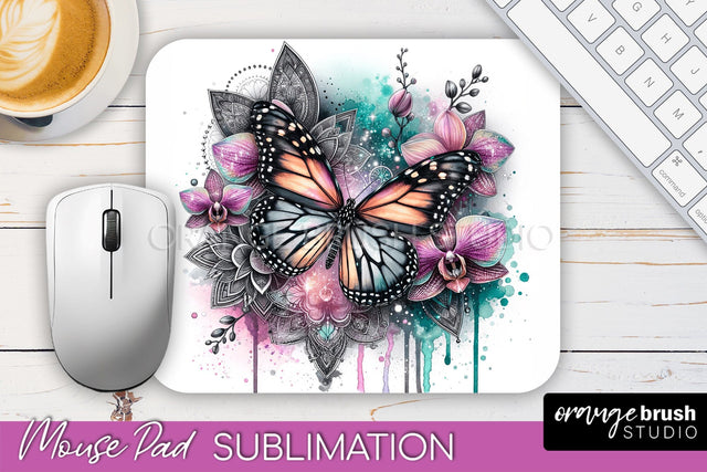 Butterfly Mouse Pad - Butterflies and Flowers Sublimation Sublimation OrangeBrushStudio 