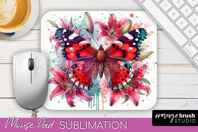 Butterfly Mouse Pad - Butterflies and Flowers Sublimation Sublimation OrangeBrushStudio 