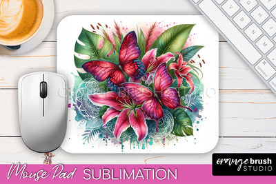 Butterfly Mouse Pad - Butterflies and Flowers Sublimation Sublimation OrangeBrushStudio 