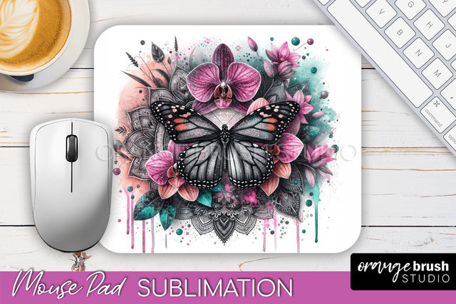 Butterfly Mouse Pad - Butterflies and Flowers Sublimation Sublimation OrangeBrushStudio 