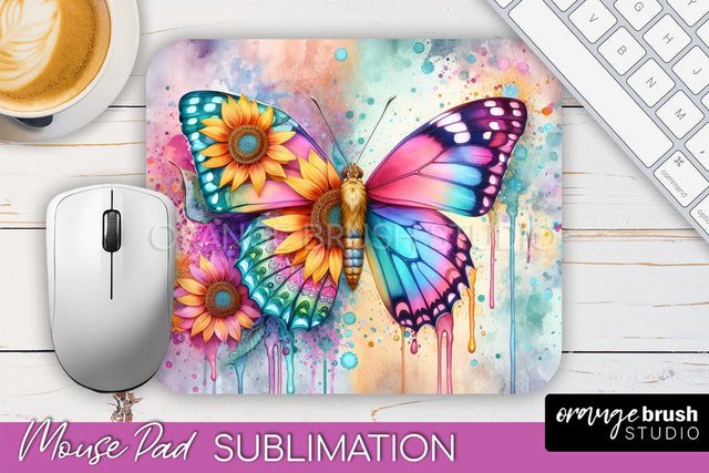 Butterfly Mouse Pad - Butterflies and Flowers Sublimation Sublimation OrangeBrushStudio 