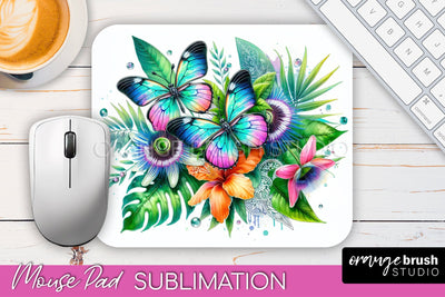 Butterfly Mouse Pad - Butterflies and Flowers Sublimation Sublimation OrangeBrushStudio 
