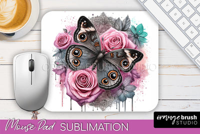 Butterfly Mouse Pad - Butterflies and Flowers Sublimation Sublimation OrangeBrushStudio 