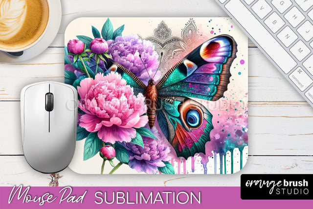 Butterfly Mouse Pad - Butterflies and Flowers Sublimation Sublimation OrangeBrushStudio 