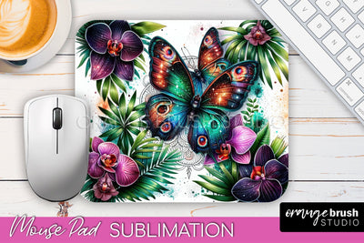 Butterfly Mouse Pad - Butterflies and Flowers Sublimation Sublimation OrangeBrushStudio 