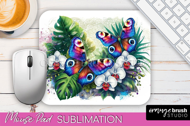 Butterfly Mouse Pad - Butterflies and Flowers Sublimation Sublimation OrangeBrushStudio 