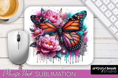 Butterfly Mouse Pad - Butterflies and Flowers Sublimation Sublimation OrangeBrushStudio 